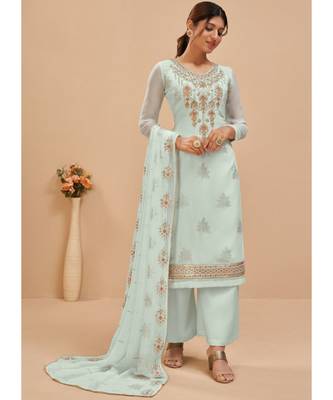 Sky Blue Georgette Pakistani Salwar Kameez 2