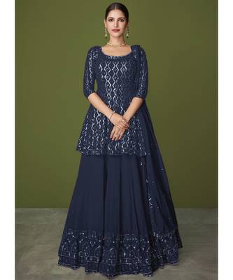 Navy Blue Georgette Pakistani Salwar Kameez 1