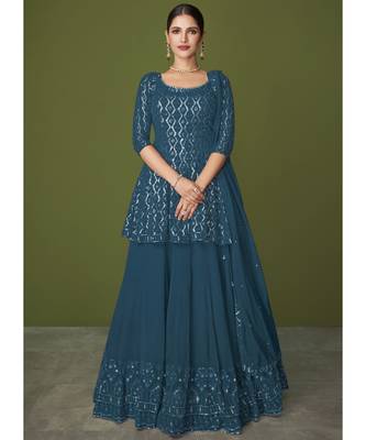 Dark Teal Georgette Pakistani Salwar Kameez 1