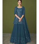 Dark Teal Georgette Pakistani Salwar Kameez