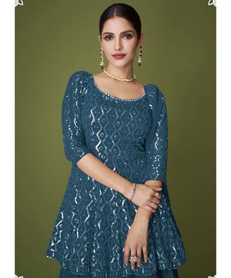 Dark Teal Georgette Pakistani Salwar Kameez 2