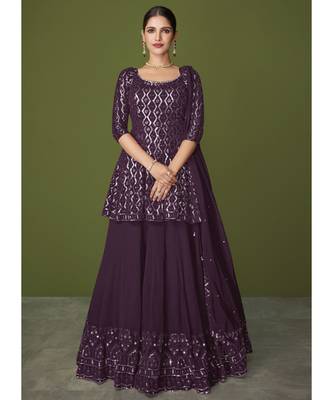 Dark Wine Georgette Pakistani Salwar Kameez 1