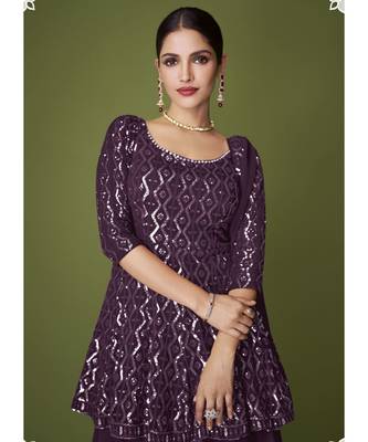 Dark Wine Georgette Pakistani Salwar Kameez 2