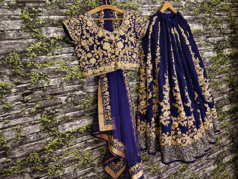 Navy Blue Silk Lehenga Choli Set