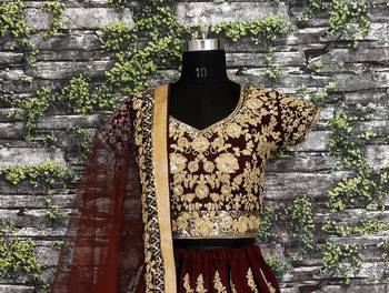  Maroon Dori & Sequins Embroidered Silk Lehenga Choli For Wedding 6