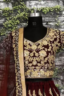  Maroon Dori & Sequins Embroidered Silk Lehenga Choli For Wedding