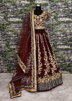  Maroon Dori & Sequins Embroidered Silk Lehenga Choli For Wedding 7