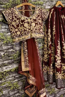  Maroon Dori & Sequins Embroidered Silk Lehenga Choli For Wedding