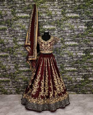  Maroon Dori & Sequins Embroidered Silk Lehenga Choli For Wedding 9