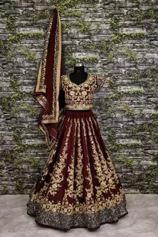  Maroon Dori & Sequins Embroidered Silk Lehenga Choli For Wedding