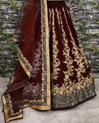  Maroon Dori & Sequins Embroidered Silk Lehenga Choli For Wedding 10