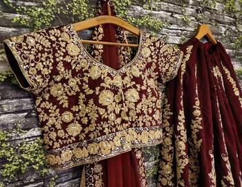 Maroon Dori & Sequins Embroidered Silk Lehenga Choli For Wedding 11