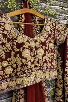  Maroon Dori & Sequins Embroidered Silk Lehenga Choli For Wedding