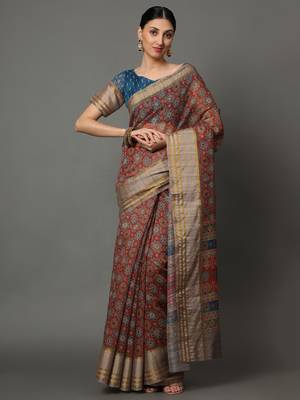 MISHRI COLLECTION Women's Saree Pure Cotton Fabric Digital Print Saree with Unstitched Blouse Piece (Free Size) 1