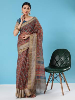 MISHRI COLLECTION Women's Saree Pure Cotton Fabric Digital Print Saree with Unstitched Blouse Piece (Free Size) 2