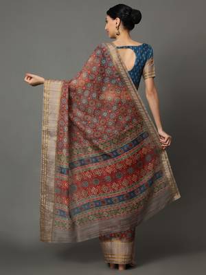 MISHRI COLLECTION Women's Saree Pure Cotton Fabric Digital Print Saree with Unstitched Blouse Piece (Free Size) 3