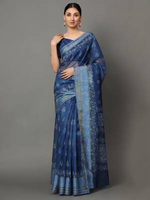 MISHRI COLLECTION Women's Saree Pure Cotton Fabric Digital Print Saree with Unstitched Blouse Piece (Free Size) 1