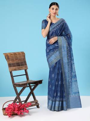 MISHRI COLLECTION Women's Saree Pure Cotton Fabric Digital Print Saree with Unstitched Blouse Piece (Free Size) 2