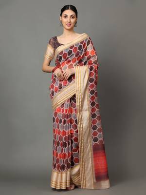 MISHRI COLLECTION Women's Saree Pure Cotton Fabric Digital Print Saree with Unstitched Blouse Piece (Free Size) 1