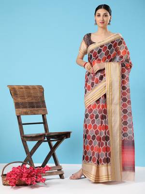 MISHRI COLLECTION Women's Saree Pure Cotton Fabric Digital Print Saree with Unstitched Blouse Piece (Free Size) 2