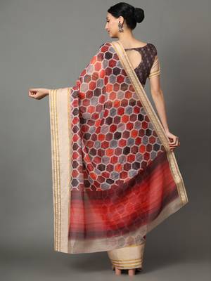 MISHRI COLLECTION Women's Saree Pure Cotton Fabric Digital Print Saree with Unstitched Blouse Piece (Free Size) 3