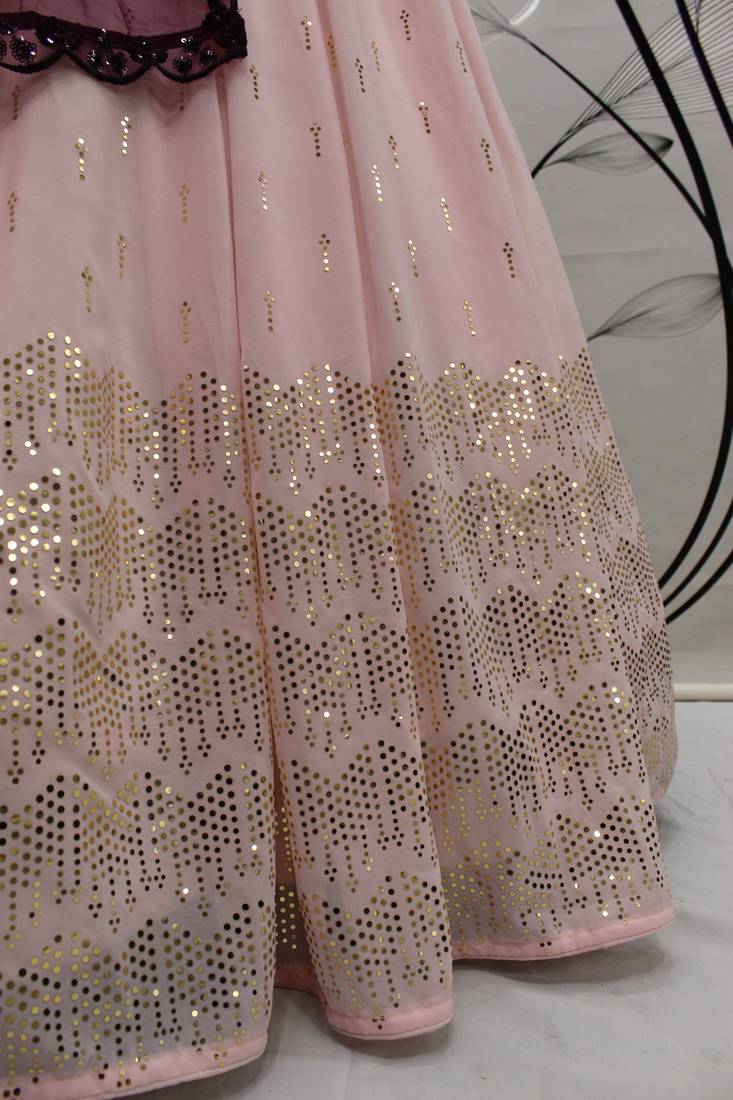 Pink Embellished Mukaish work Georgette semi stitched lehenga