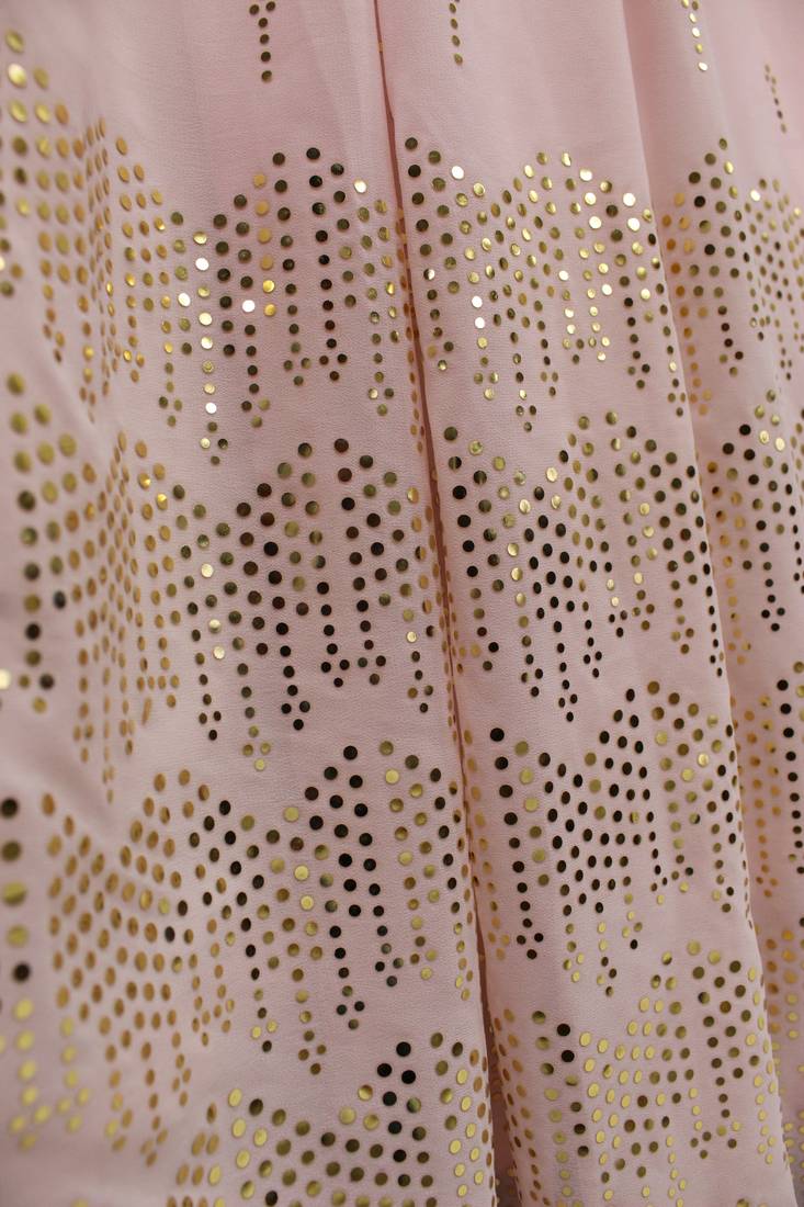 Pink Embellished Mukaish work Georgette semi stitched lehenga