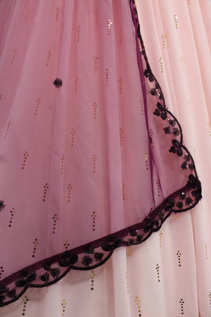 Pink Embellished Mukaish work Georgette semi stitched lehenga