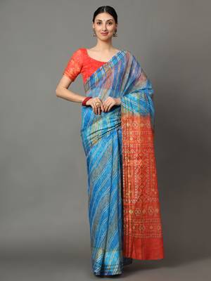 MISHRI COLLECTION Women's Saree Pure Cotton Fabric Digital Print Saree with Unstitched Blouse Piece (Free Size) 1