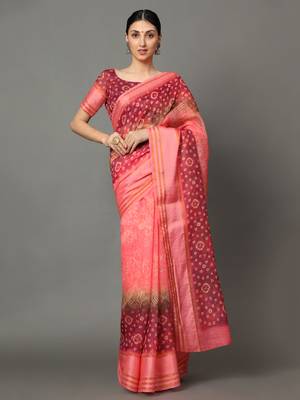 MISHRI COLLECTION Women's Saree Pure Cotton Fabric Digital Print Saree with Unstitched Blouse Piece (Free Size) 1