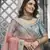 Turquoise zarkan, thread, zari, dori, and sequins embroideredvelvet semi stitched lehenga