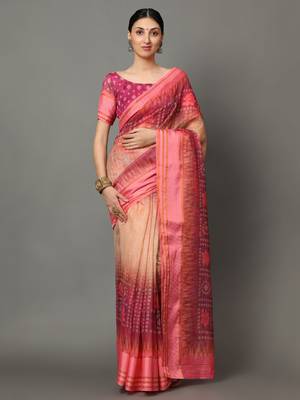 MISHRI COLLECTION Women's Saree Pure Cotton Fabric Digital Print Saree with Unstitched Blouse Piece (Free Size) 1
