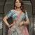 Turquoise zarkan, thread, zari, dori, and sequins embroidered velvet semi stitched lehenga