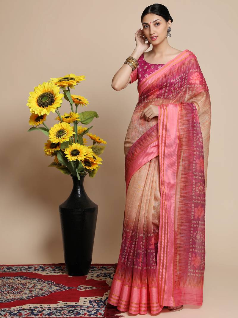 MISHRI COLLECTION Women's Saree Pure Cotton Fabric Digital Print Saree with Unstitched Blouse Piece (Free Size)