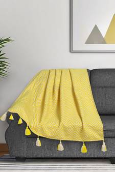 Mezposh Acoustic Neon Yellow & White Diamond Pattern Cotton Acrylic Sofa Throw (170 x 130 cm)
