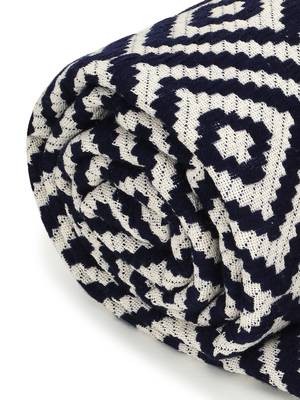 Mezposh Acoustic Navy Blue & Natural Diamond Pattern Cotton Acrylic Sofa Throw (170 x 130 cm) 3