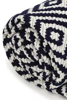 Mezposh Acoustic Navy Blue & Natural Diamond Pattern Cotton Acrylic Sofa Throw (170 x 130 cm)