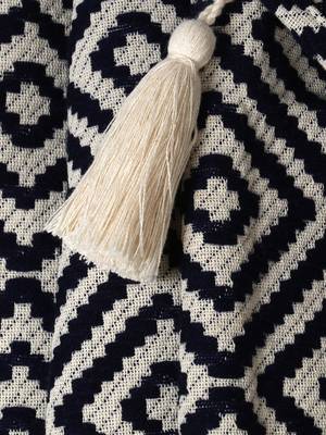 Mezposh Acoustic Navy Blue & Natural Diamond Pattern Cotton Acrylic Sofa Throw (170 x 130 cm) 4