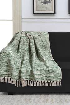 Mezposh Motley Pista Green & White Chevron Pattern Cotton Acrylic Sofa Throw (150 x 130 cm)