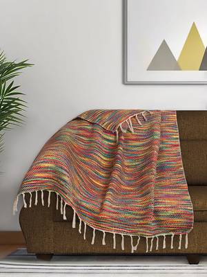 Mezposh Motley Multicolor Striped Pattern Cotton Acrylic Sofa Throw (160 x 130 cm) 1