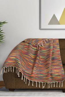 Mezposh Motley Multicolor Striped Pattern Cotton Acrylic Sofa Throw (160 x 130 cm)