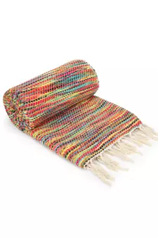 Mezposh Motley Multicolor Striped Pattern Cotton Acrylic Sofa Throw (160 x 130 cm)