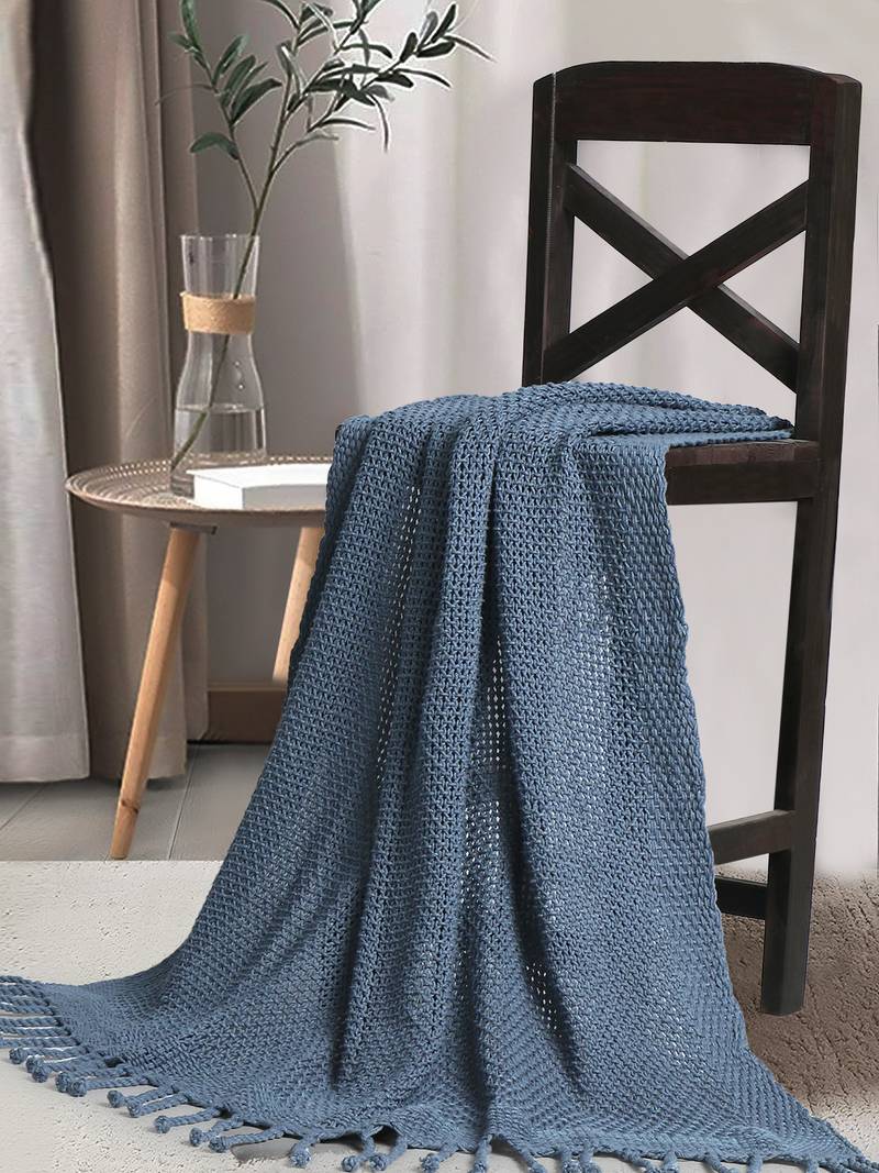Mezposh Motley Dark Grey Hand Knitted Cotton Sofa Throw (140 x 120 cm)