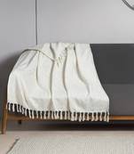 Mezposh Droplet White Self Design Cotton Sofa Throw (180 x 130 cm)