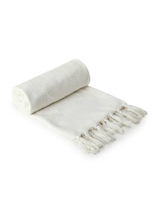 Mezposh Droplet White Self Design Cotton Sofa Throw (180 x 130 cm) 2