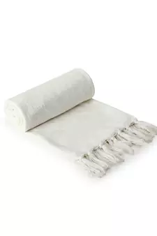 Mezposh Droplet White Self Design Cotton Sofa Throw (180 x 130 cm)