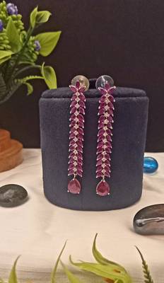 Ruby American Diamond Long Hanging Earrings Jewellery for Women 1