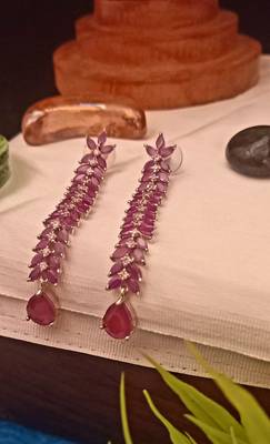 Ruby American Diamond Long Hanging Earrings Jewellery for Women 2