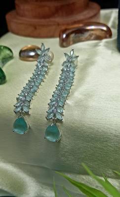 Green American Diamond Long Hanging Earrings Jewellery for Women 1