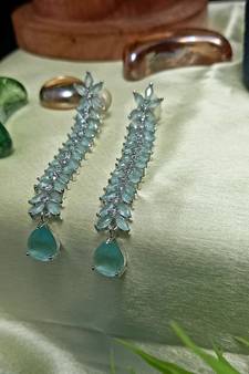 Green American Diamond Long Hanging Earrings Jewellery for Women